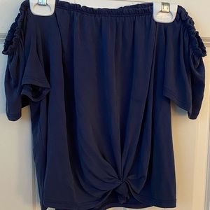 Off the shoulder blue knot blouse
